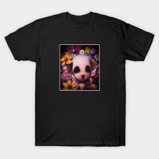 cute puppy in the middle of flowers T-Shirt